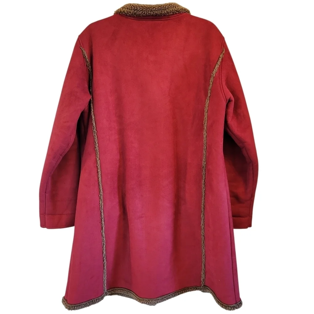L.L. Bean Red Faux Suede Brown Sherpa Long Coat